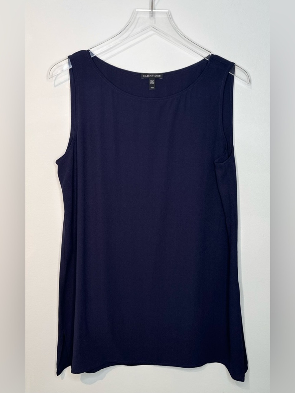 Eileen Fisher Ink Navy Blue Silk Georgette Chiffon Long Tank Top Shirt Blouse - Picture 12 of 14